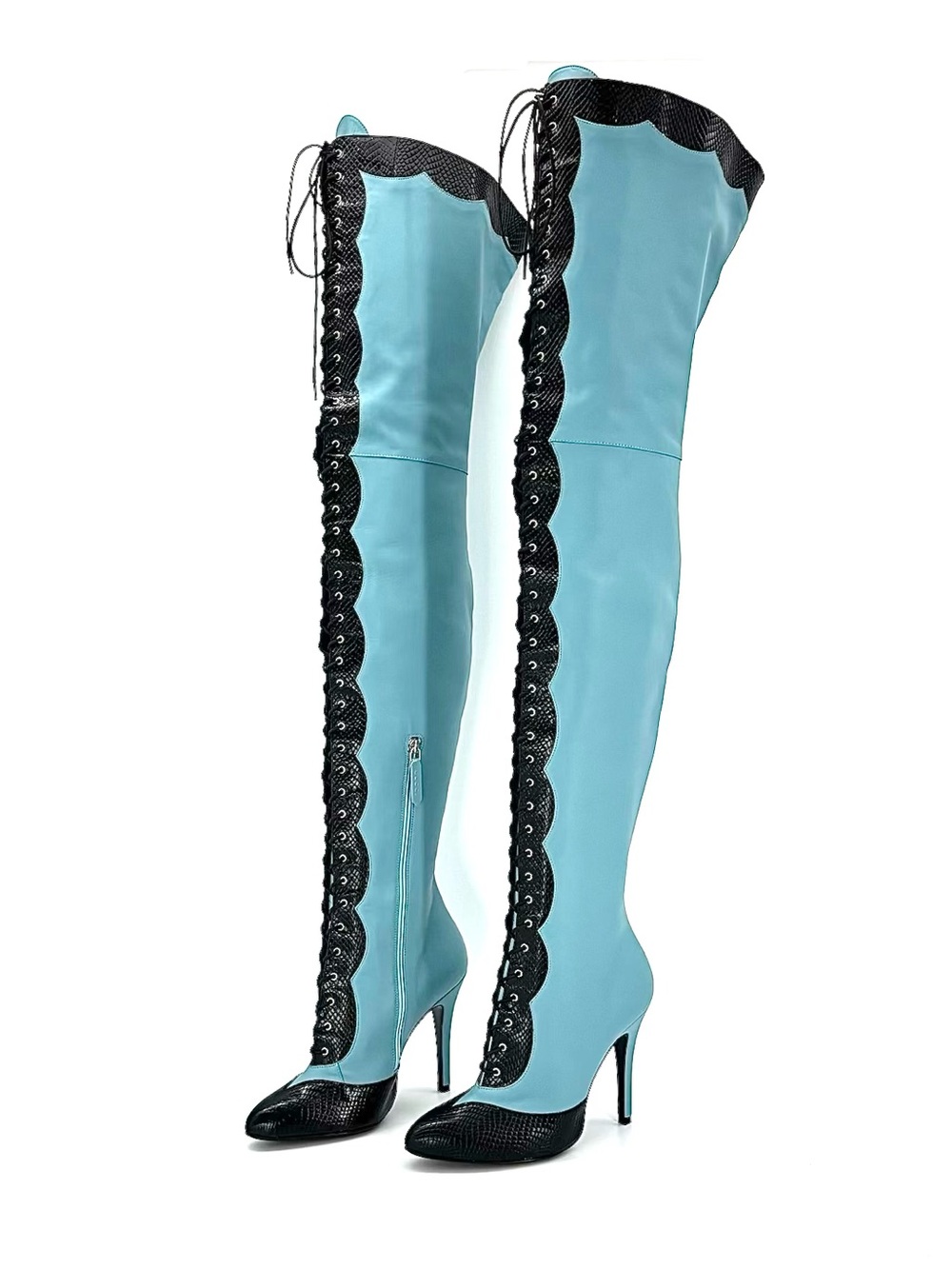 Gucci Resort 2023 Harriet Thigh High Snake Emboss Pointed Toe Heeled Boots 38